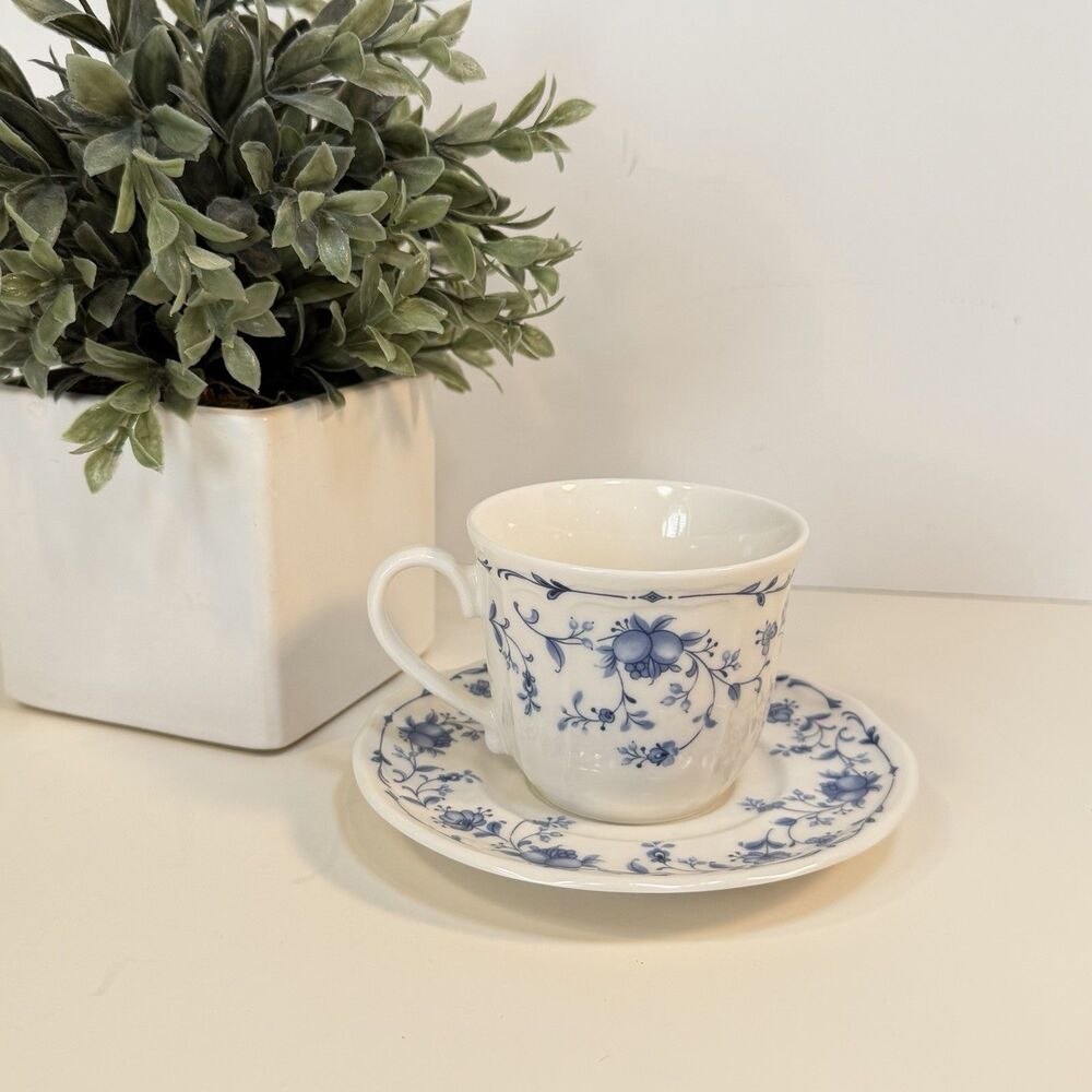 Epoch Northridge Teacup And Saucer Blue and White Cottage Style